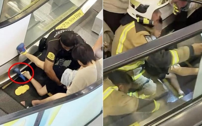 Thót tim khoảnh khắc giải cứu bé trai 9 tuổi kẹp chân vào thang cuốn do đôi dép cao su Ảnh 2