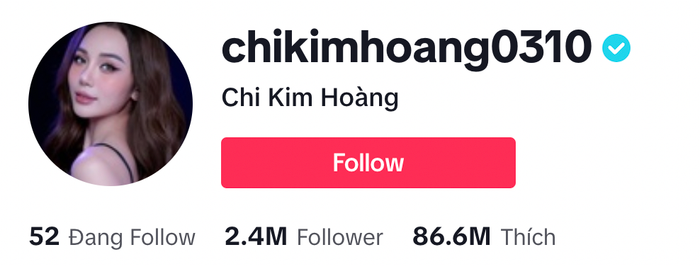 Hoàng Kim Chi sở hữu kênh TikTok với hơn 2,4 triệu người theo dõi.