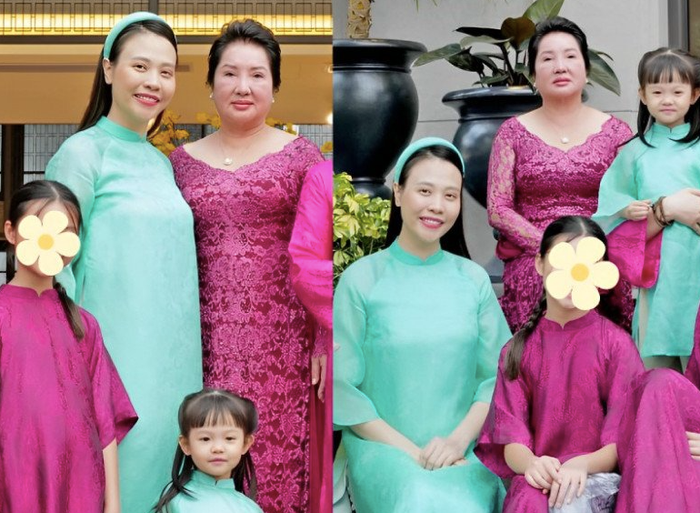 Đàm Thu Trang bên cạnh mẹ ruột Cường Đô La trong dịp Tết Nguyên Đán vừa qua. 