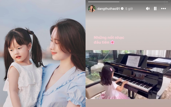 Đặng Thu Thảo tự hào khoe 'quả ngọt' của con gái sau nhiều tháng ngày học tập đánh đàn piano và hào hứng nói thêm: 'Những nốt nhạc đầu tiên'. Ảnh: FBNV