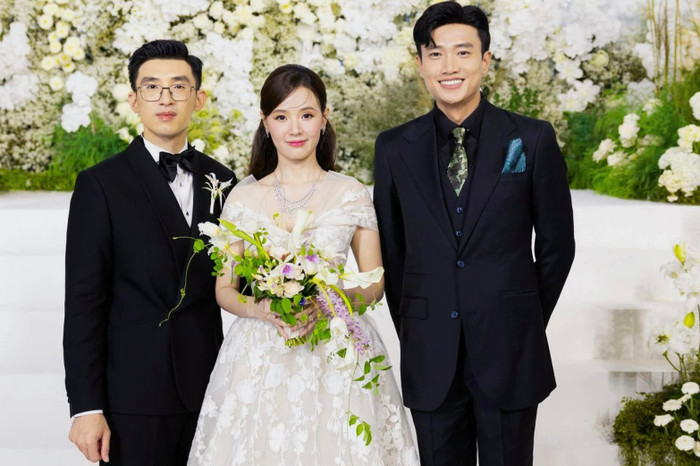 Quốc Trường hân hoan có mặt trong ngày vui của vợ chồng Midu. Ảnh: FBNV