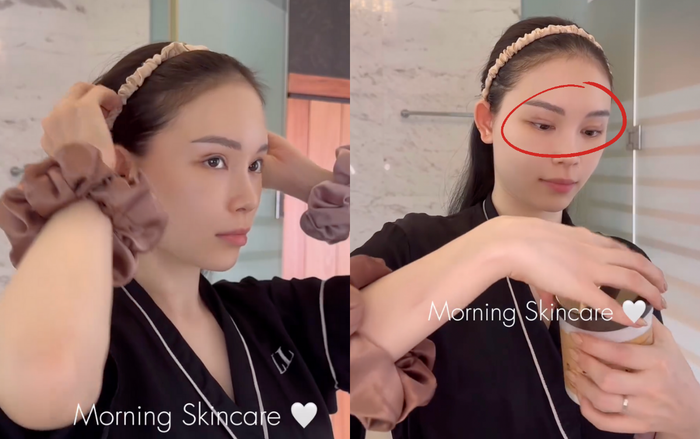 Em dâu Hà Tăng bị lộ đường nhấn mí mắt khi chia sẻ video chăm sóc da trên trang cá nhân.