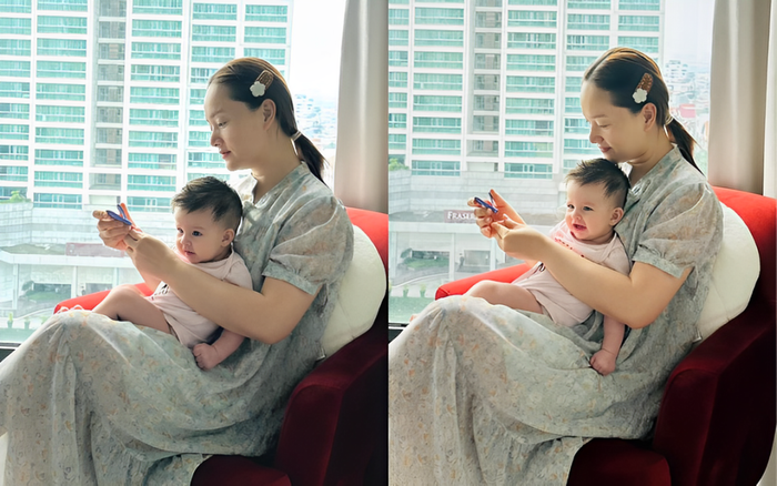 'Mẹ 2 con' Lan Phương rạng rỡ, xinh đẹp bên con gái út Mia.