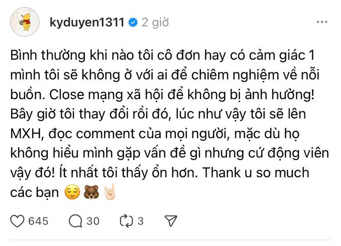 Bài viết mới nhất của Kỳ Duyên đã thu hút sự chú ý từ phía cư dân mạng. Ảnh: Chụp màn hình