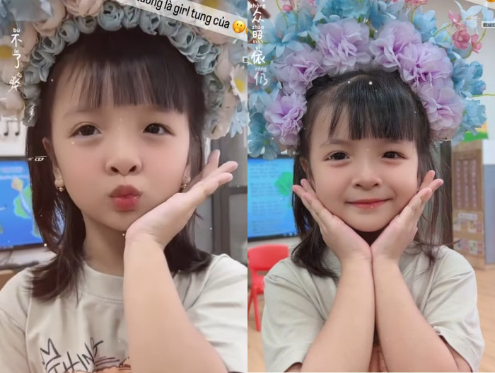 Con gái Bùi Tiến Dũng nhận nhiều lời khen khi đội chiếc mũ hoa xinh xắn. Ảnh chụp màn hình