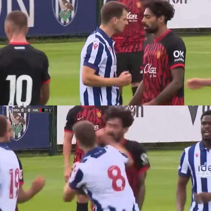 Hai nam cầu thủ bị chỉ trích vì biến sân cỏ thành sàn đấm bốc. Ảnh The Sun