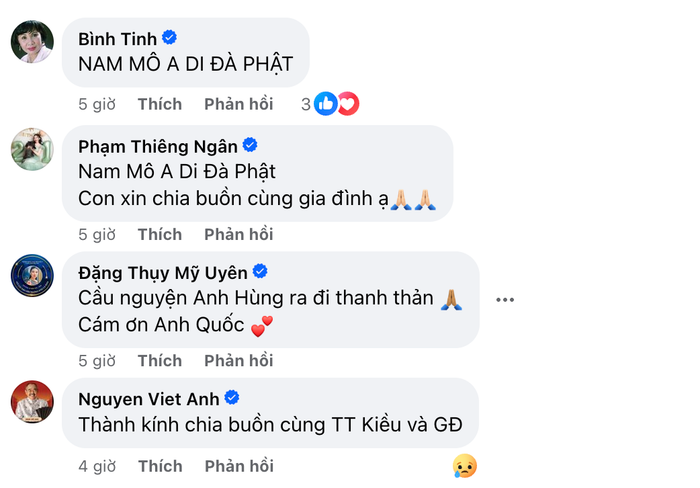 Nhiều nghệ sĩ Việt cũng xót xa, gửi lời chia buồn đến gia đình nghệ sĩ Lê Hùng cũng như soạn giả Tô Thiên Kiều.