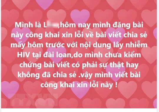Ông Q.V.L chủ động đăng tải lời xin lỗi trên nhóm 'Người Tiên Lãng - Ảnh: TTXVN