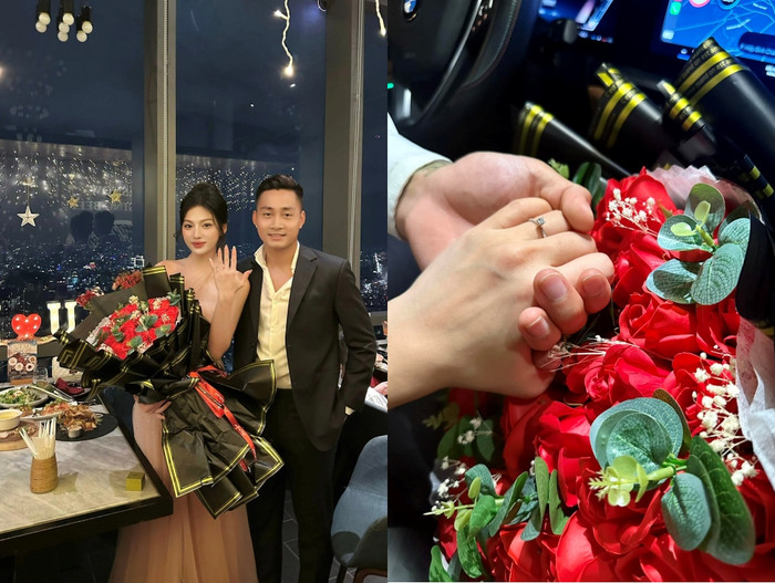 Cầu thủ Hồ Tuấn Tài cầu hôn bạn gái trong bữa tối đầy ngọt ngào. Ảnh FBNV