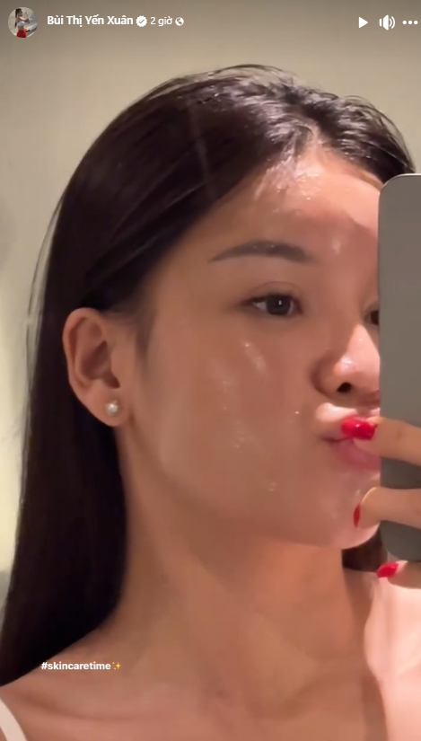 Cận cạnh làn da mặt đẹp không tì vết của vợ Đặng Văn Lâm. Ảnh chụp màn hình