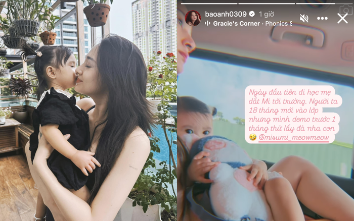 Bảo Anh vui vẻ đưa con gái đi trải nghiệm cột mốc mới trong cuộc sống. Ảnh: FBNV