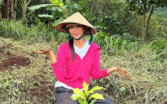 H'Hen Niê tay lấm bùn đất phụ giúp bố mẹ trồng cà phê Ảnh 2