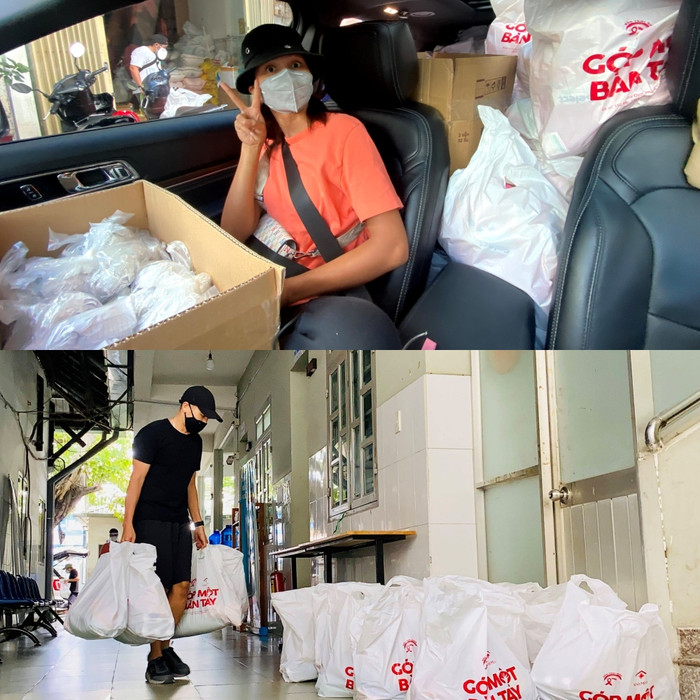 H'Hen Niê cùng bạn trai Tuấn Khôi tham gia các hoạt động thiện nguyện. Ảnh FBNV