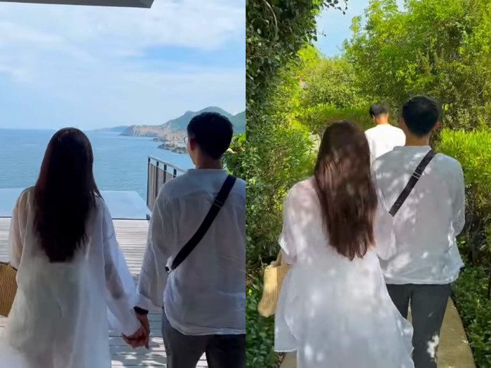 Thiếu gia Minh Đạt liên tục nắm tay chặt tay vợ, không rời xa nửa bước.