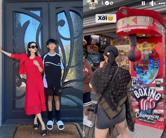 Nữ ca sĩ tận hưởng thời gian bên người yêu và con trai.