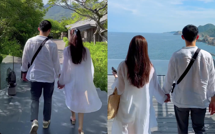 Trước đó Midu còn tung video được chồng nắm chặt tay khi đi hưởng tuần trăng mật. Ảnh: FBNV