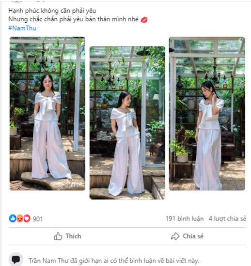 Tài khoản Facebook của Nam Thư đang tắt tính năng bình luận.