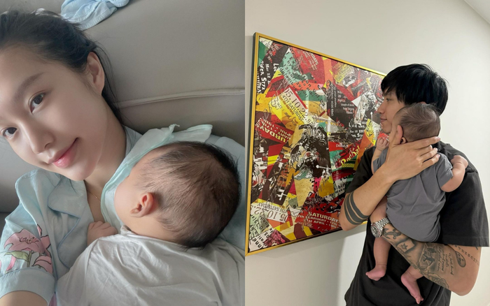 Đoàn Văn Hậu và Doãn Hải My hạnh phúc bế gọn con trong lòng. Ảnh: Instagram minhlaluaday
