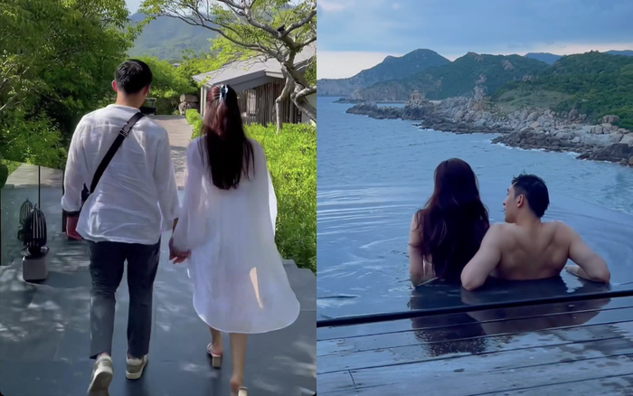 Trong chuyến đi hưởng tuần trăng mật, Midu luôn được chồng nắm chặt tay ở mọi lúc, mọi nơi. Ảnh: FBNV