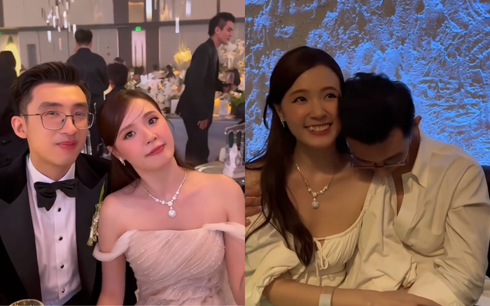 Trước và sau tiệc cưới, Minh Đạt luôn ngồi sát rạt Midu không rời. Ảnh: Chụp màn hình