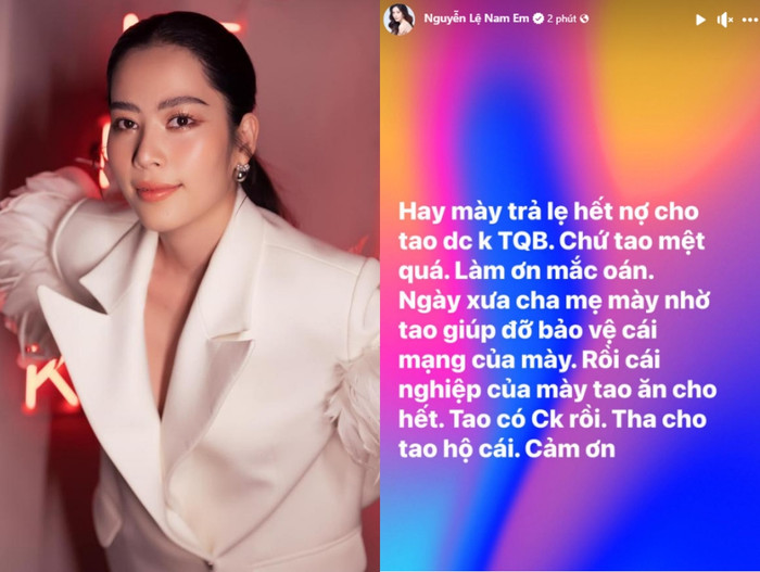 Nam Em đăng đàn đòi nợ một người từng thân. Ảnh FBNV