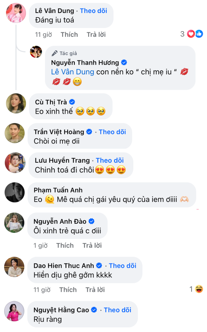 Đông đảo đồng nghiệp tràn vào khen ngợi nhan sắc dịu dàng của Thanh Hương, trong đó có con trai màn ảnh của cô.