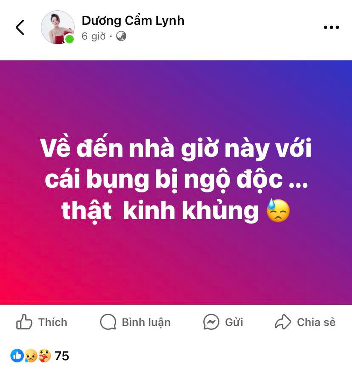 Dương Cẩm Lynh buồn bã báo tin bản thân gặp sự cố sức khoẻ. Ảnh: Chụp màn hình