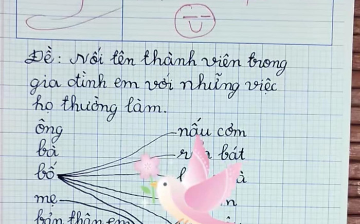 Bé gái nối tên thành viên với việc họ thường làm, cô giáo có lời phê đáng chú ý Ảnh 2