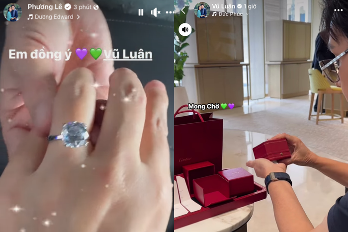 Trưa ngày 1/8, Hoa hậu Phương Lê khoe nhẫn cầu hôn, xác nhận được NSƯT Vũ Luân 'chốt đơn'. 