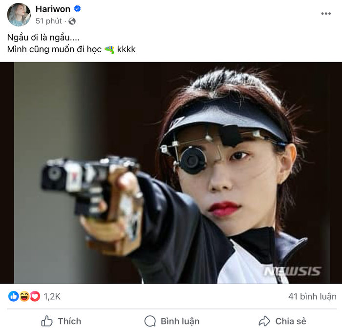 Hari Won cảm thấy thích thú với bộ môn bắn súng. Ảnh: Chụp màn hình