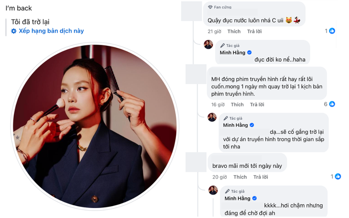 Trạng thái mới của diễn viên Minh Hằng thu hút sự quan tâm lớn.