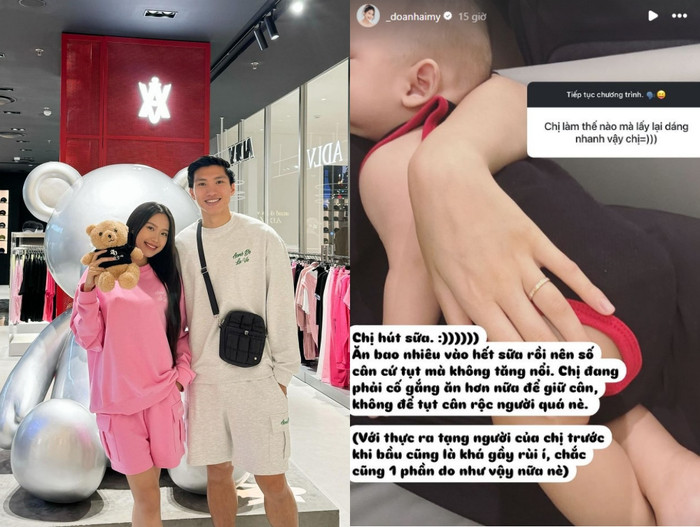 Vợ Đoàn Văn Hậu lo lắng việc bị tụt cân sau sinh. Ảnh chụp màn hình