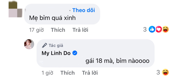 Đỗ Mỹ Linh bối rối khi bạn bè gọi bản thân là 'mẹ bỉm'. Ảnh: Chụp màn hình