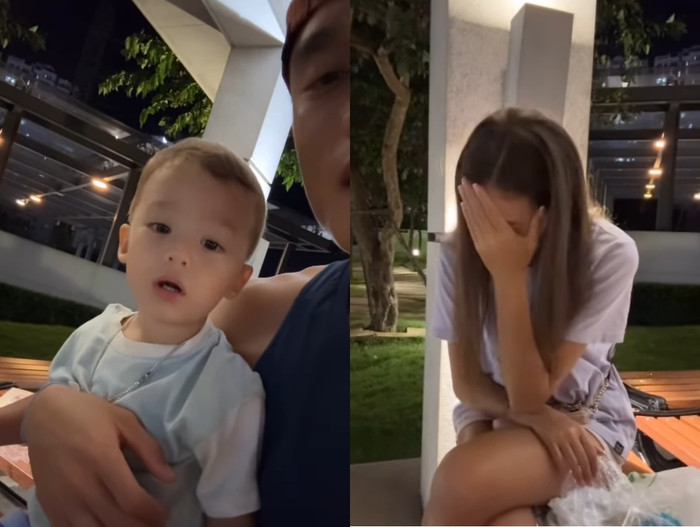 Bùi Tiến Dũng dạy con trai nói tiếng Việt. Ảnh chụp màn hình