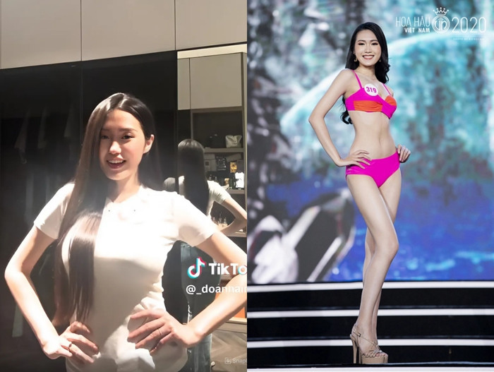 Vợ Đoàn Văn Hậu đã tái hiện lại khoảnh khắc thi Hoa hậu Việt Nam 2020. Ảnh chụp màn hình