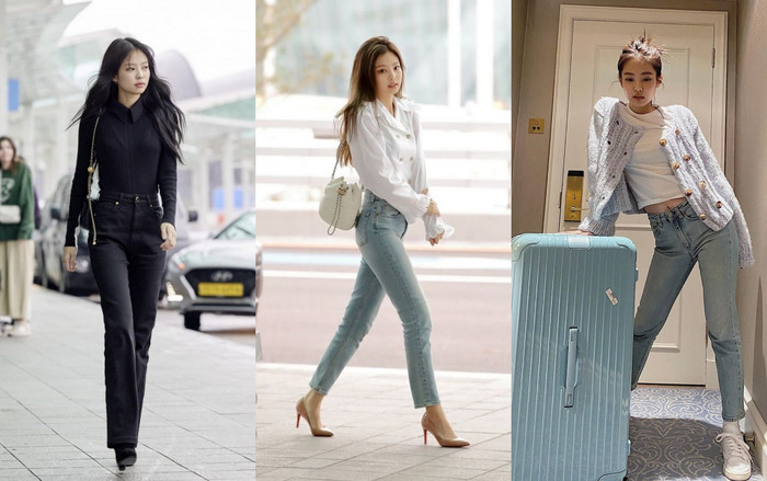 Jennie luôn biết cách phối đồ với mẫu quần jeans ống đứng.