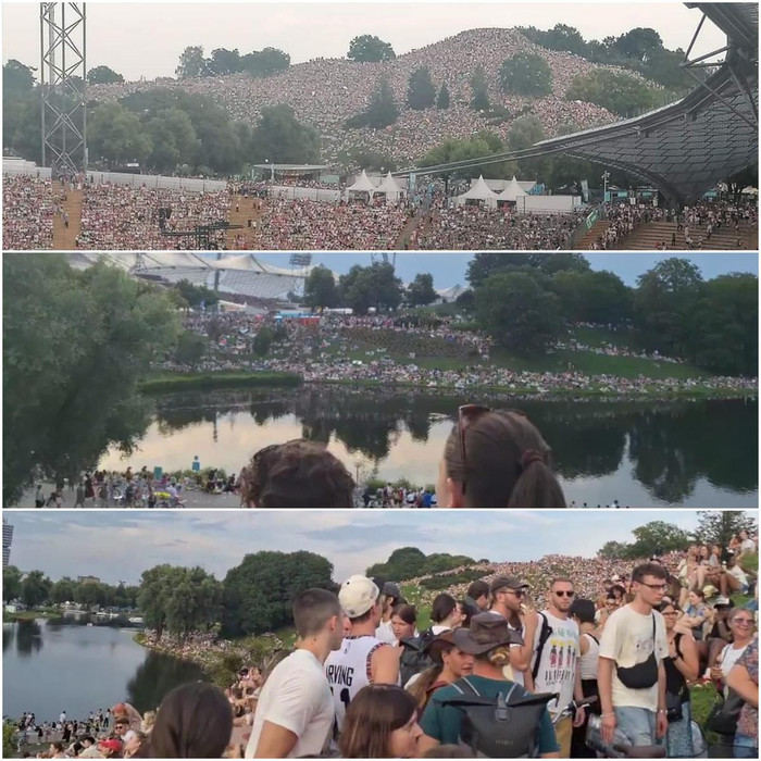 Hình ảnh 40.000 khán giả ở Đức tụ tập trên một ngọn đồi gần sân vận động để xem buổi biểu diễn của Taylor Swift mà không cần phải mua vé.  