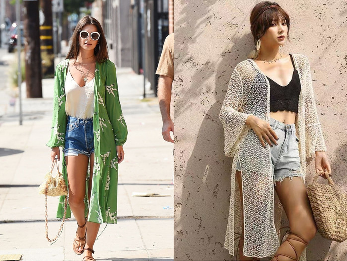 Mặc áo khoác Kimono hoặc Cardigan lưới: Áo khoác kimono hoặc cardigan lưới là những món đồ hoàn hảo để kết hợp với bikini. Chúng không chỉ giúp bạn trông sành điệu hơn mà còn tạo cảm giác thoải mái, che nắng nhẹ nhàng khi dạo biển.
