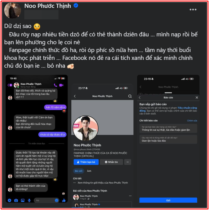 Noo Phước Thịnh thông báo lừa đảo.