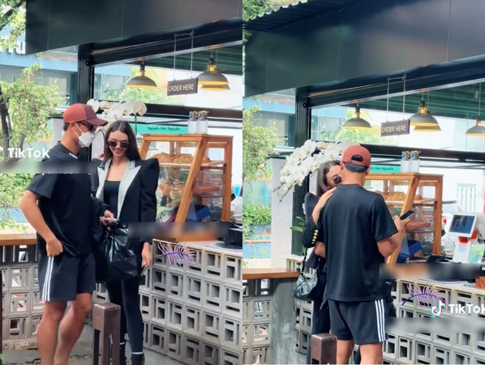 Thủ môn Bùi Tiến Dũng liên tục có hành động ngọt ngào khi 'hộ tống' vợ Tây đi làm. Ảnh chụp màn hình