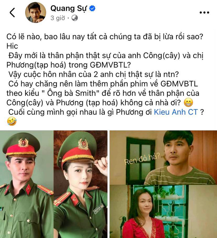 Quang Sự có phản ứng đáng chú ý về màn tái xuất của bà xã màn ảnh.