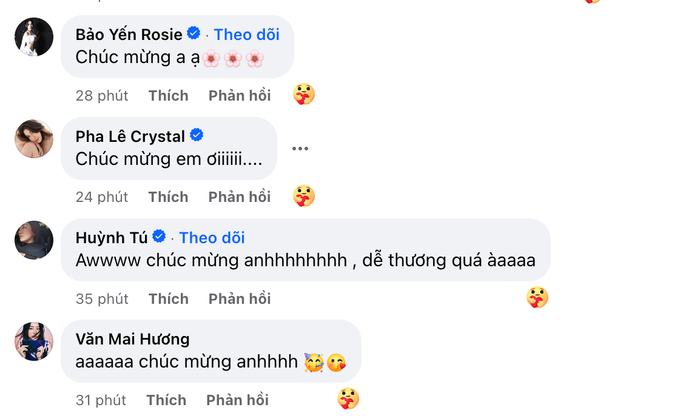 Nhiều sao Việt để lại lời chúc đến Dustin Phúc Nguyễn và bạn trai.