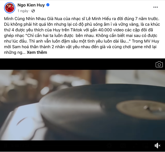 Ngô Kiến Huy chia sẻ lại sản phẩm âm nhạc cách đây nhiều năm.