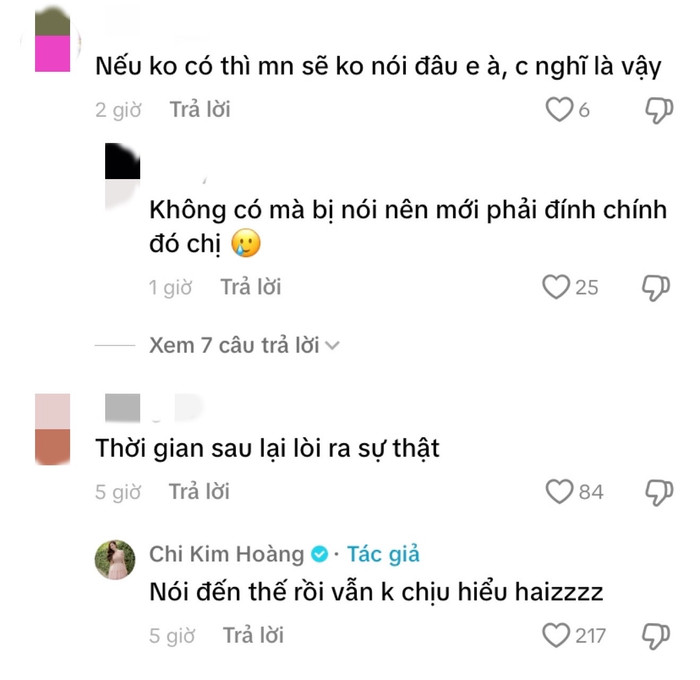 Hoàng Kim Chi buồn bã khi có những người cố tình không hiểu câu chuyện cô mới giải thích. Ảnh: Chụp màn hình