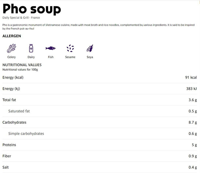 Thành phần dinh dưỡng của món phở tại Olympic Paris