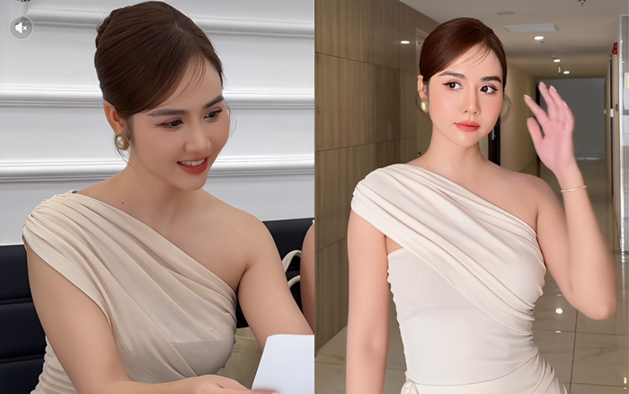 Huyền Lizzie đẹp kiêu sa trong bộ váy dạ hội trắng.