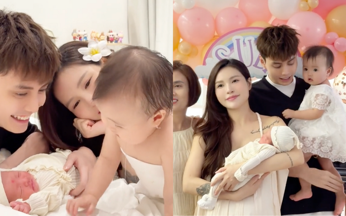 Tuấn Dương và Lucie Nguyễn chụp ảnh gia đình với hai con gái. Ảnh: Chụp màn hình