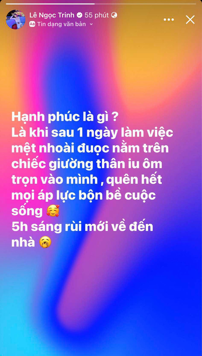 Chia sẻ lúc 5 giờ sáng của Ngọc Trinh.