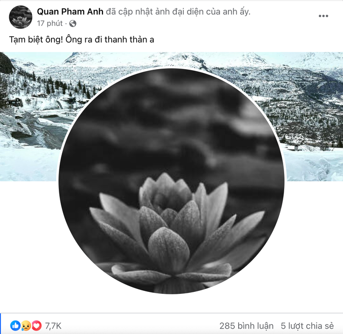 Bài đăng thông báo tin tang sự của ca sĩ Quân A.P.