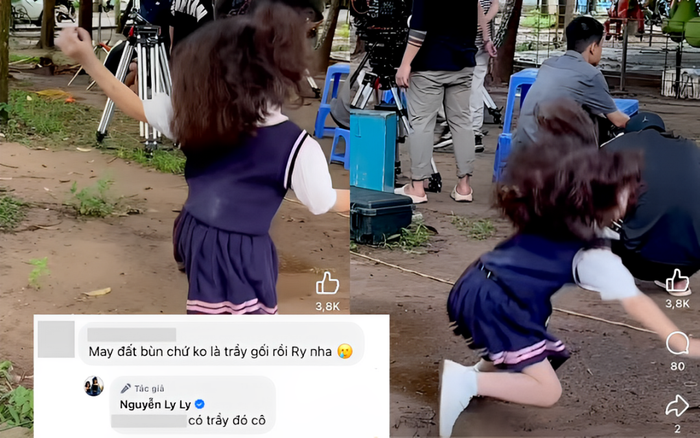 Cherry An Nhiên té ngã, trầy đầu gối trên phim trường.